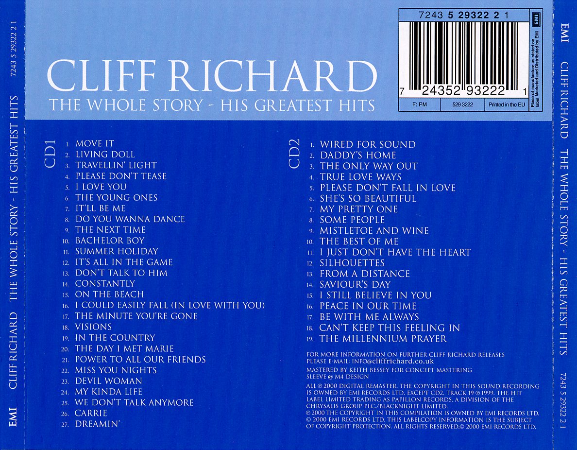 Cliff Richard  The Whole Story  His Greatest Hits : Back